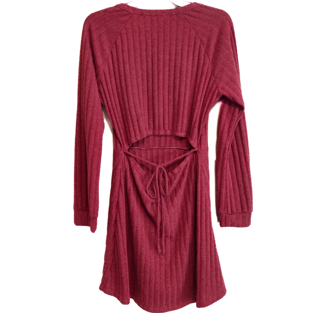 EARTHBOUND Ribbed Mini Skater Dress With Cut Out On Back Boho Fall Cute Cozy - Picture 4 of 4
